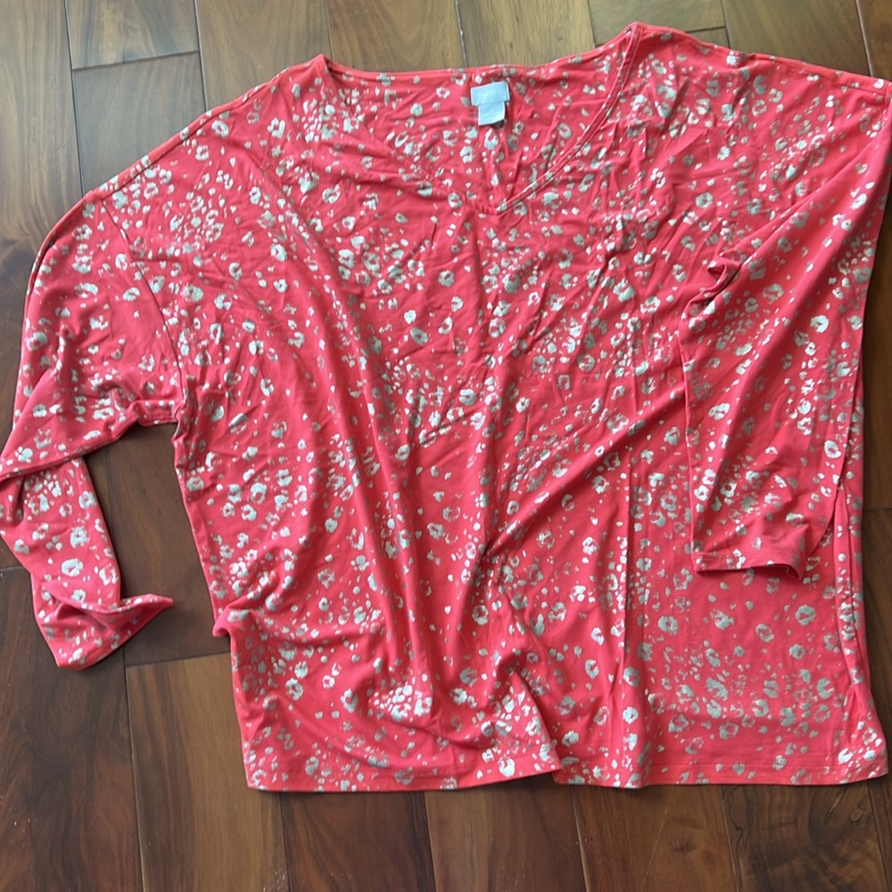 Chico’s red/silver top size 4 or oversized
